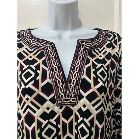 White House Black Market Geometric Print V Neck 3/4 Sleeve Dress Size Small - Picture 4 of 6